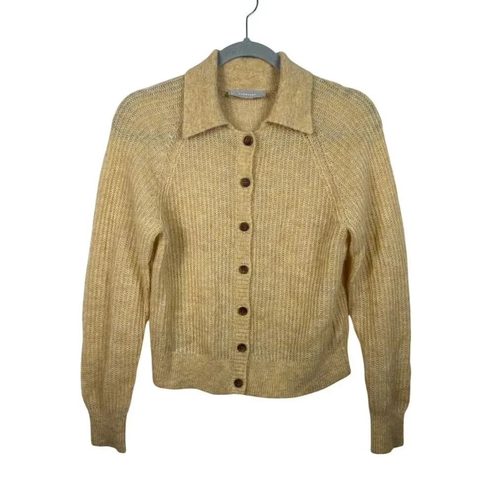 Everlane Alpaca Collared Cardigan Women Small Yellow Excellent Sheer Cottagecore